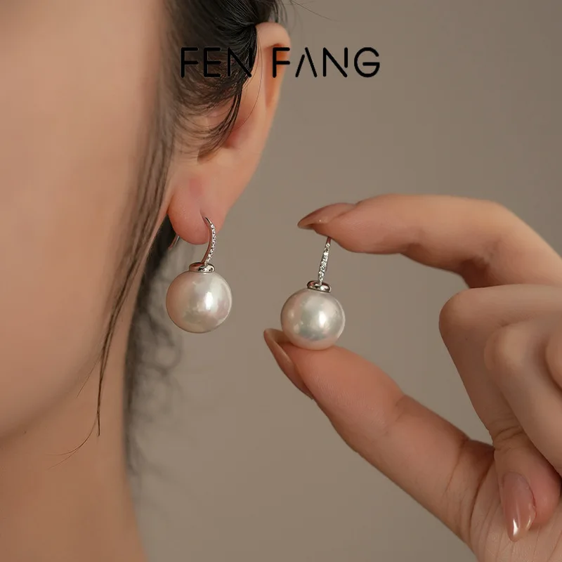 925 Silver Freshwater Pearl Earrings, Featuring Perfectly Round, Large Pearls With A Strong Luster