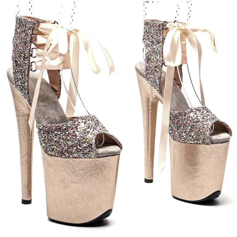 

Leecabe 20cm/ 8inches glittering PU upper fashion sexy platform high heel sandals pole dance shoes