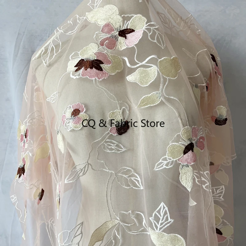 

Красочная сетка, вышивка, цветы, листья, кружевная ткань из ротанга для одежды, платья, шторы, юбка «сделай сам», материал на метр