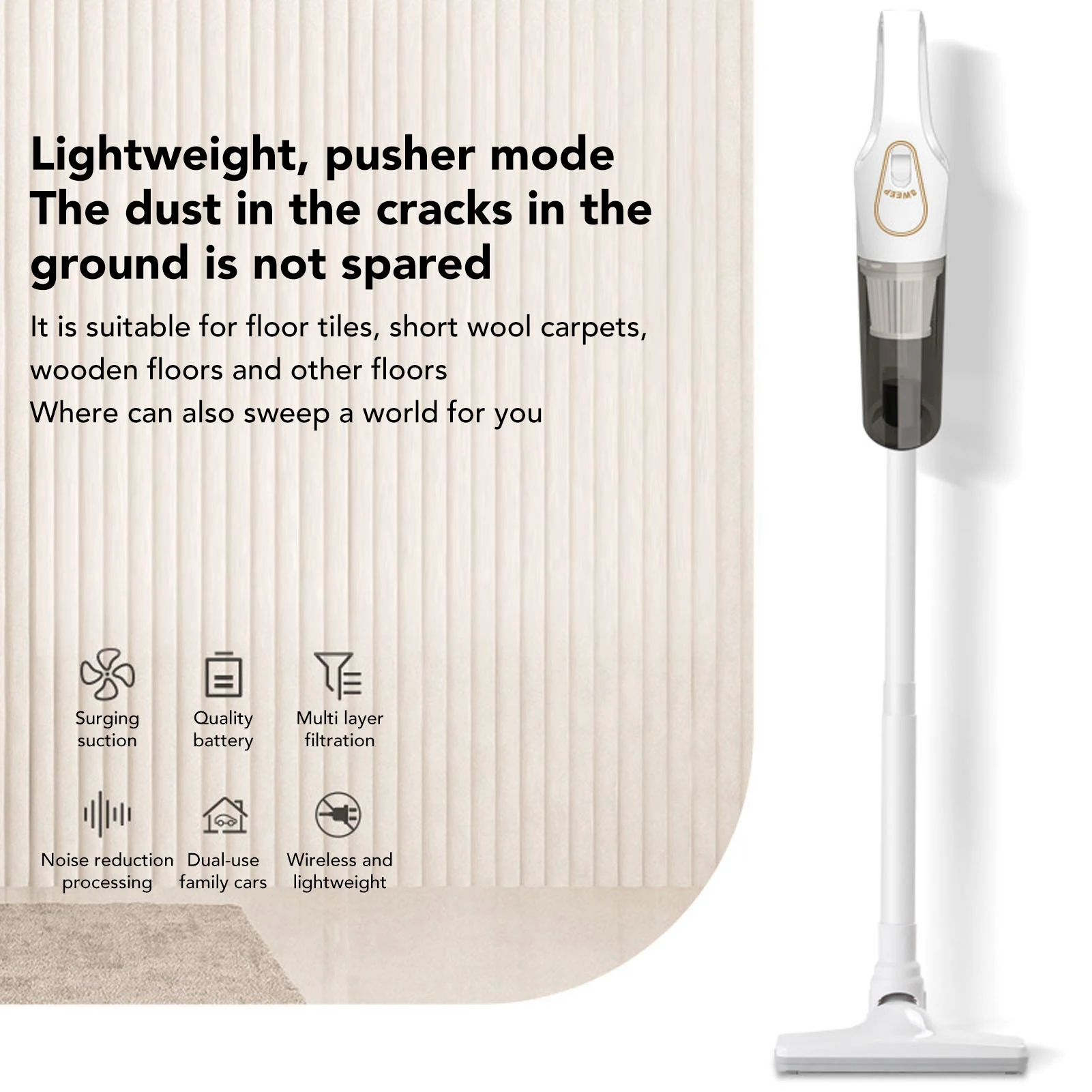 Cordless Vacuum Powerful Handheld Vacuum Cleaner Strong Suction Long Battery Life Multifunction Integrated for Carpet for Pet