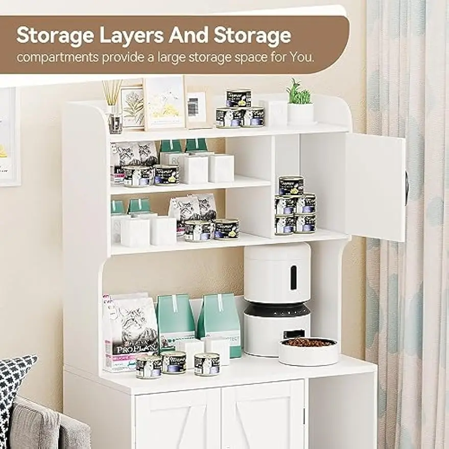 Garvee Cat Litter Box Enclosure Hidden Litter Box Cabinet Furniture with Cat Litter Mat Pad Storage Layer and Indoor Cat House for Hallway Bedroom and Living Room
