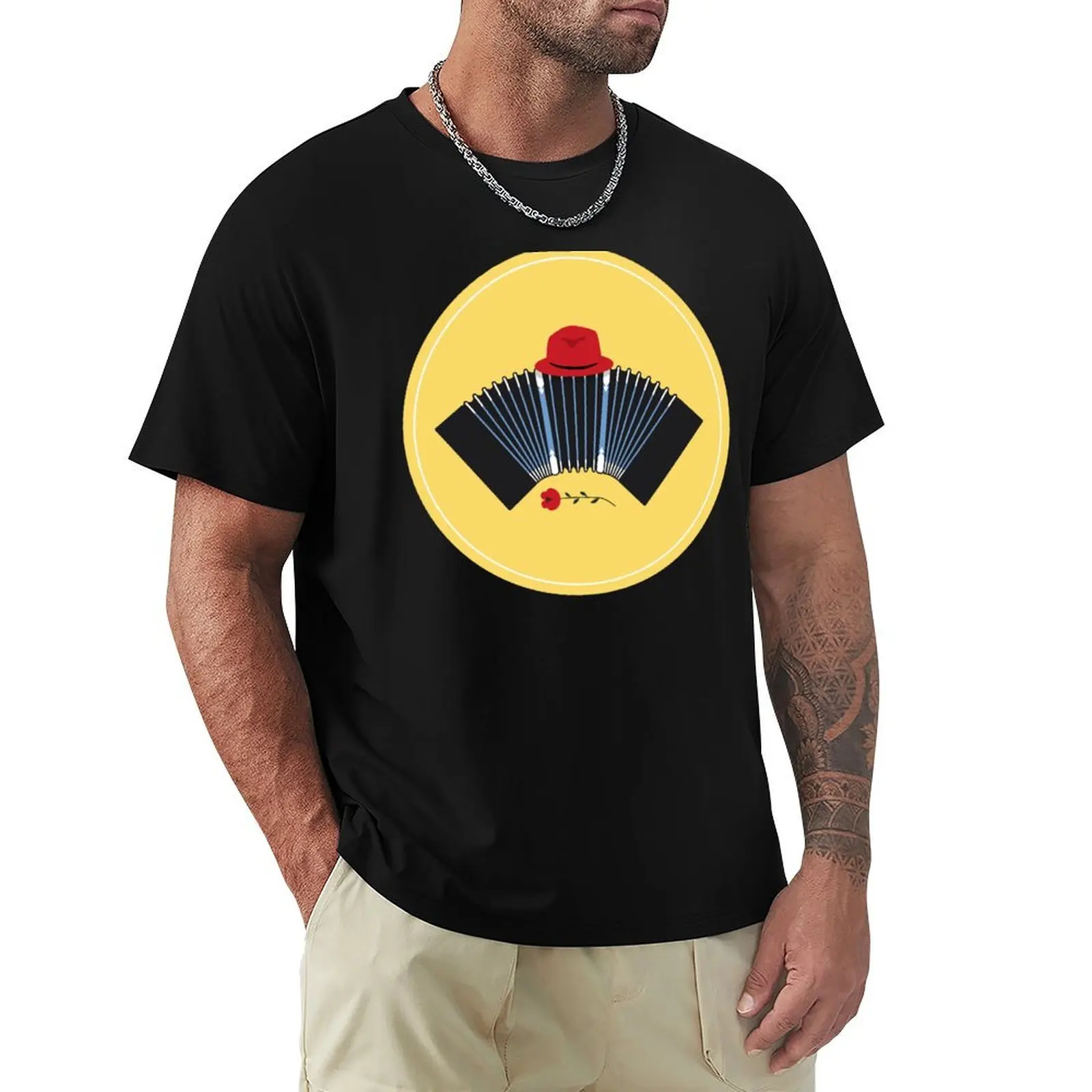 Camiseta Argentina Tango Bandoneon, Fedora y Rose Art, camiseta ligera de manga corta refrescante