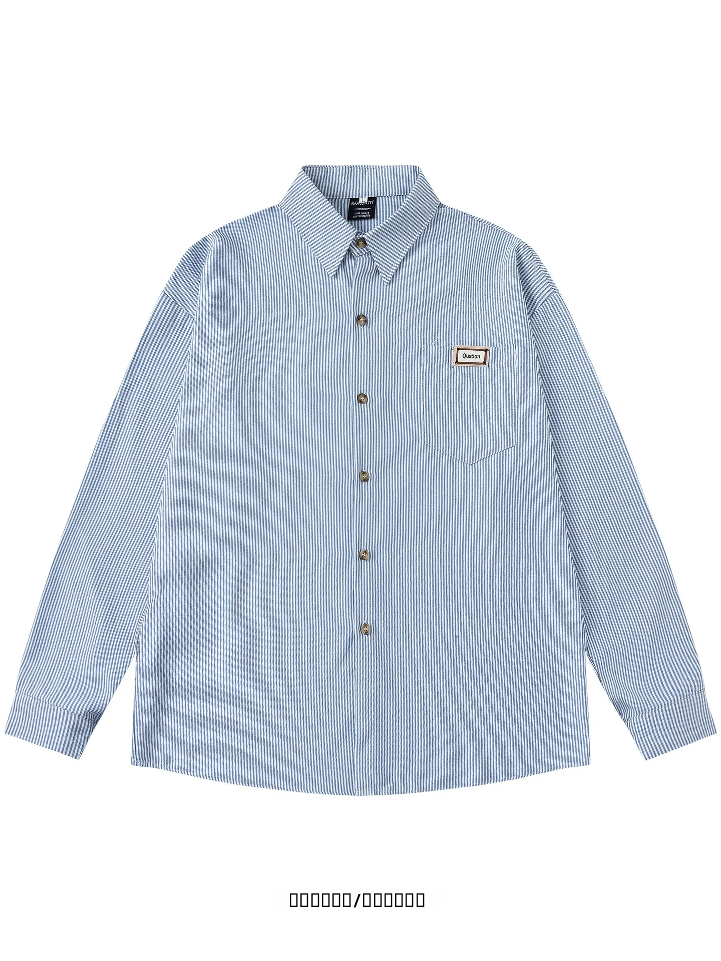 

Loose Long Sleeve Shirt from Harajuku Style Striped Design Collar Unisex Trendy Brand Youth Polyester Viscose Blend