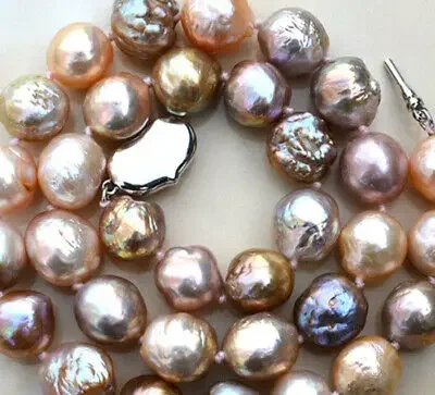 

Natural 10-11mm & 11-12mm Pink purple Reborn Baroque Edison Pearl Knot Necklace 17"