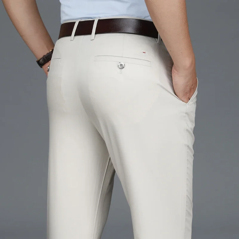 Autumn Casual Men\'s Lyocell High Stretch Business Suit Pants Classic Male Beige Elastic Waist British Style Trousers Plus Size
