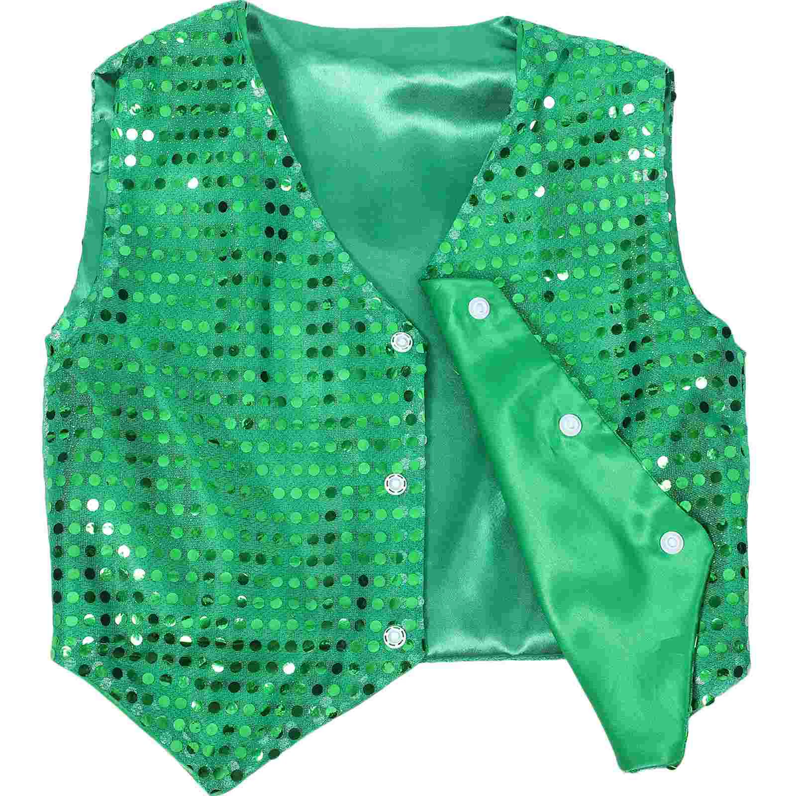 Chaleco de lentejuelas para niño y niña, ropa de actuación para baile de Jazz, color verde