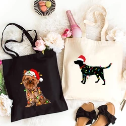 Christmas Labrador Retriever Canvas Tote Bag Gift for Dog Mom Shopping Bag Dog Lover regalo di natale borsa a tracolla femminile da donna