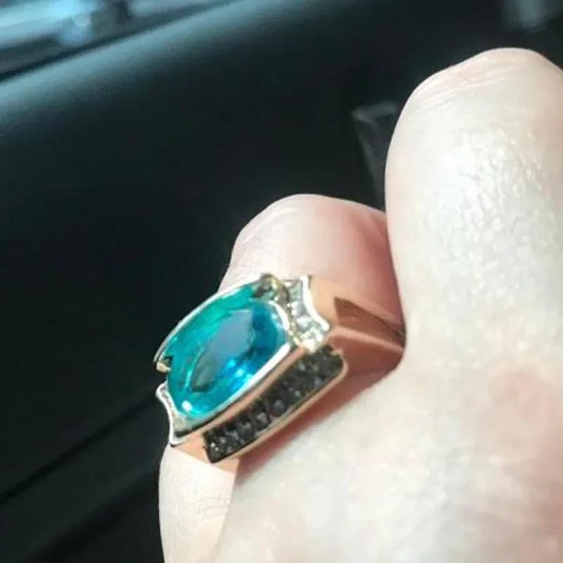 Milangirl Luxury Jewelry Gold Color Inlaid Light Blue Oval Crystal Zirconium Ring for Women Party Jewelry Female Accessories