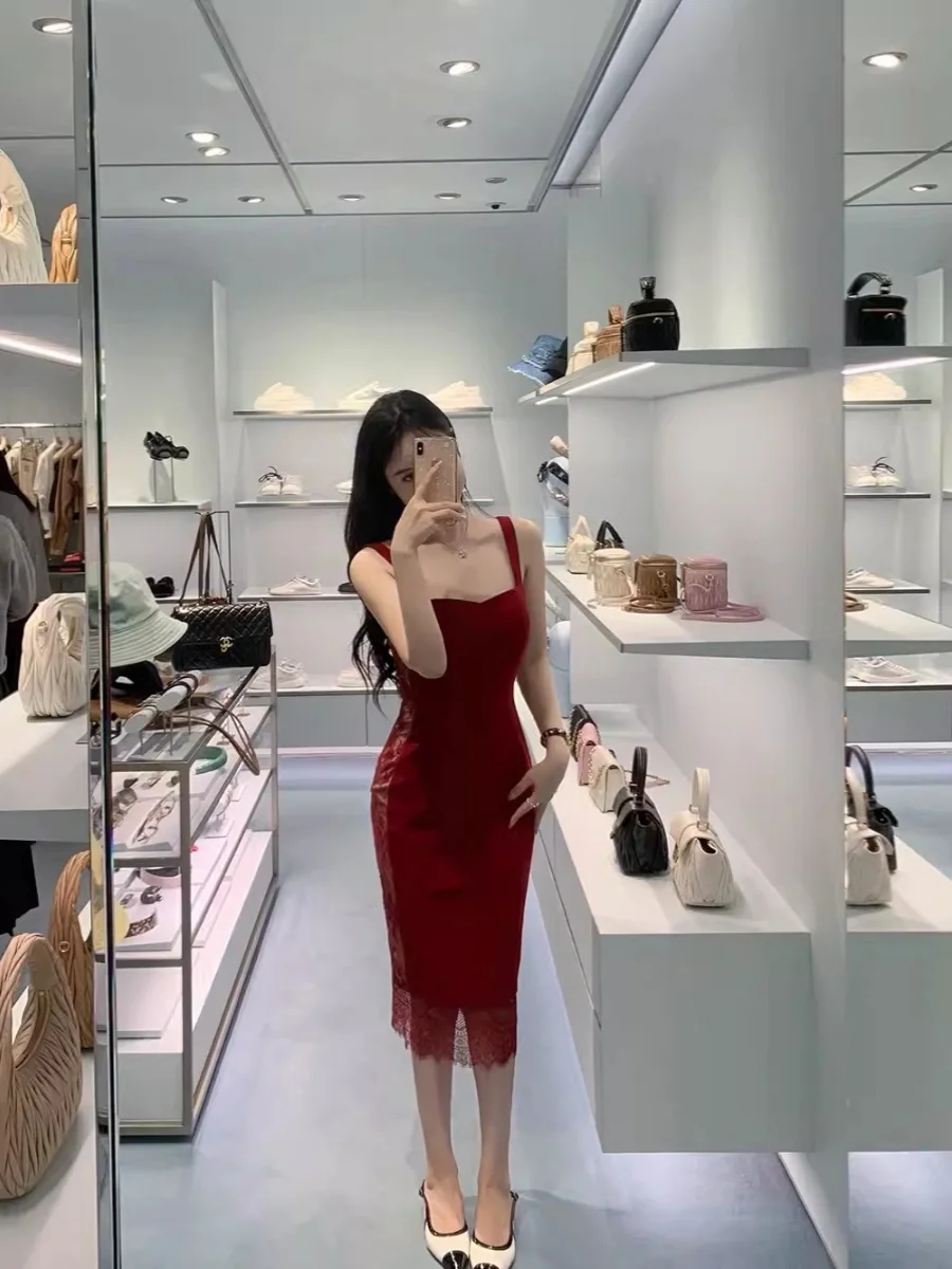 

Элегантная облегающая юбка миди с высокой талией, кружевной отделкой, эластичная, сексуальная, на молнии, однотонная, лето 2025