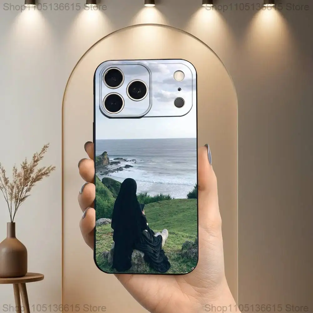 무슬림 아랍 소녀들을 위한 아이폰 17,16,15,14,13,12,11 플러스, 프로 맥스, XS, X, XR, SE, 미니, 8, 7용 소프트 실리콘 블랙 케이스