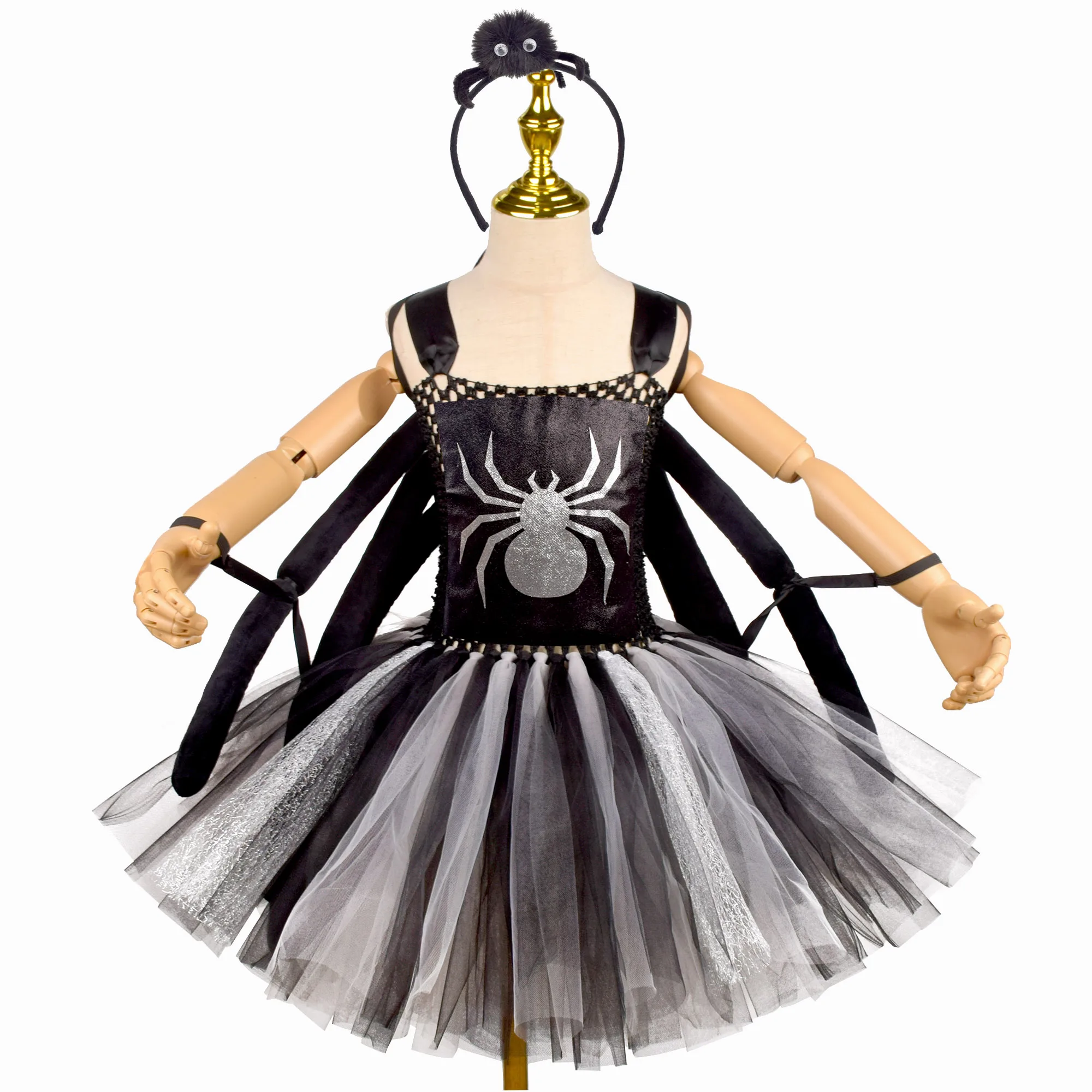 

Black Spider Witch Halloween Costumes for Girls Kids Glittery Spider Web Cosplay Dresses Tutu Outfits for Carnival Party Holiday