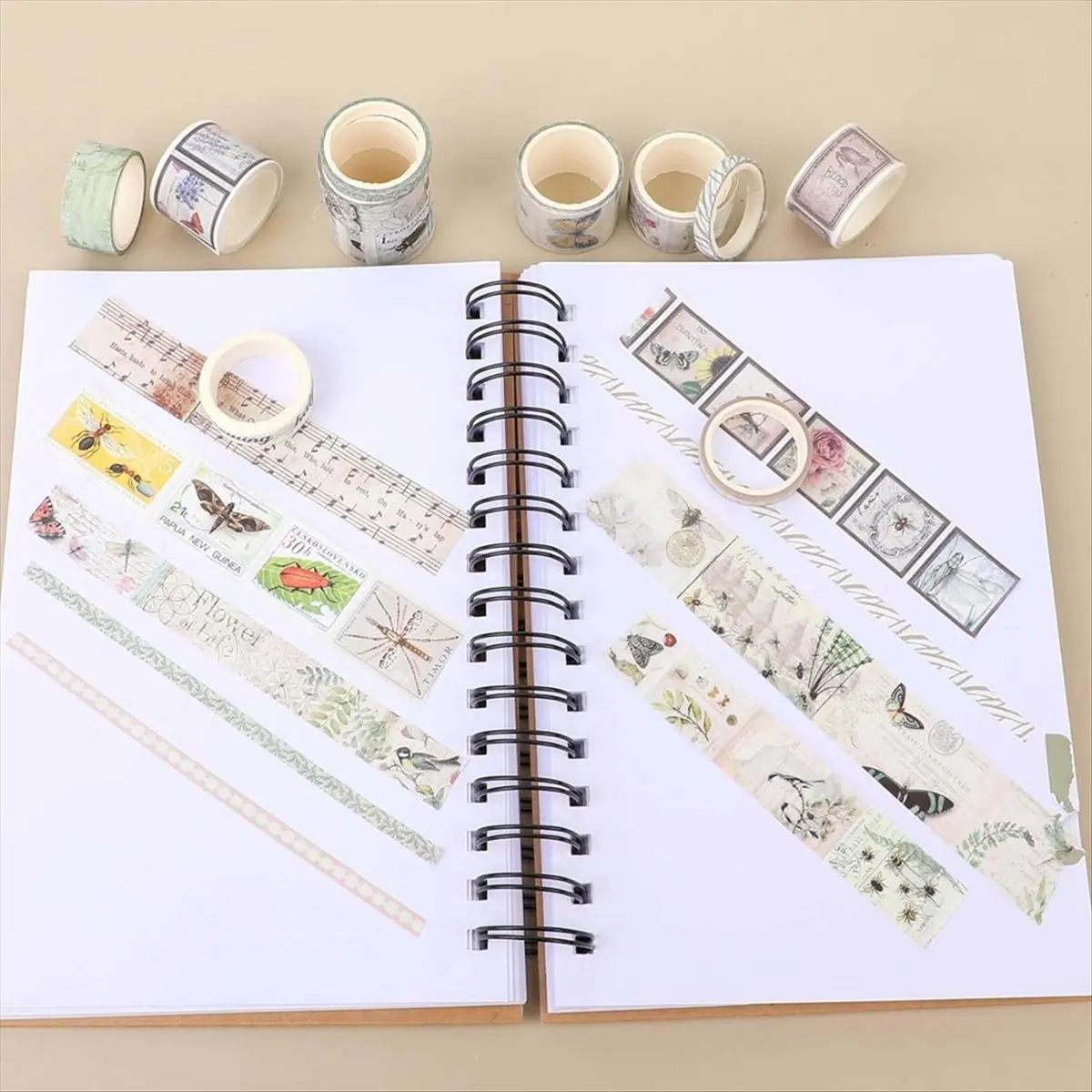 A74U Vintage Washi Tapes Set, 20 Rolls Craft Tape Floral Butterfly Botanical Washi Masking Tape Roll Writable Decorative Tape