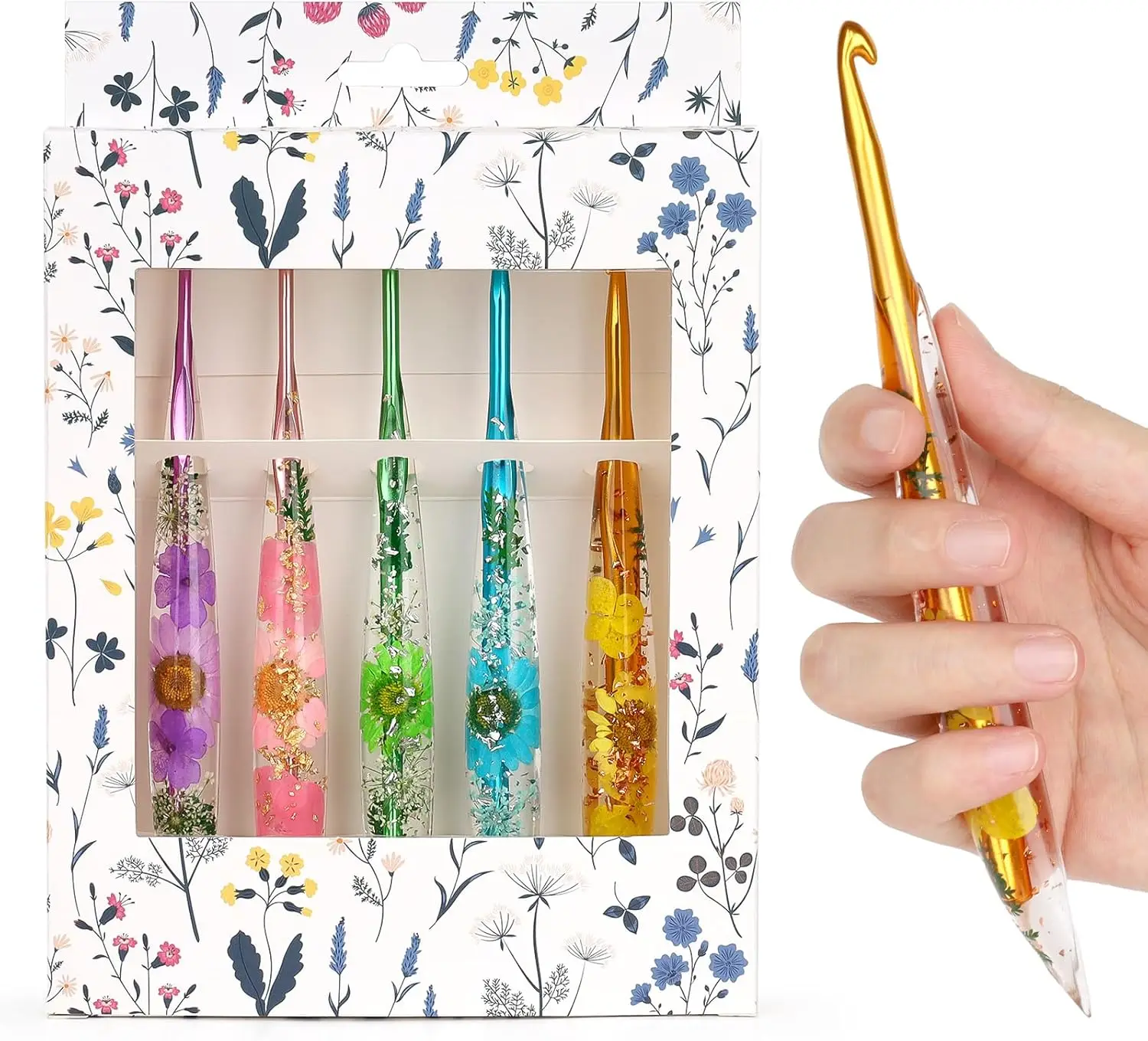 

Ergonomic Crochet Hooks Set with Floral Handle, 3.0mm-6.0mm for DIY Crafts and Gifts