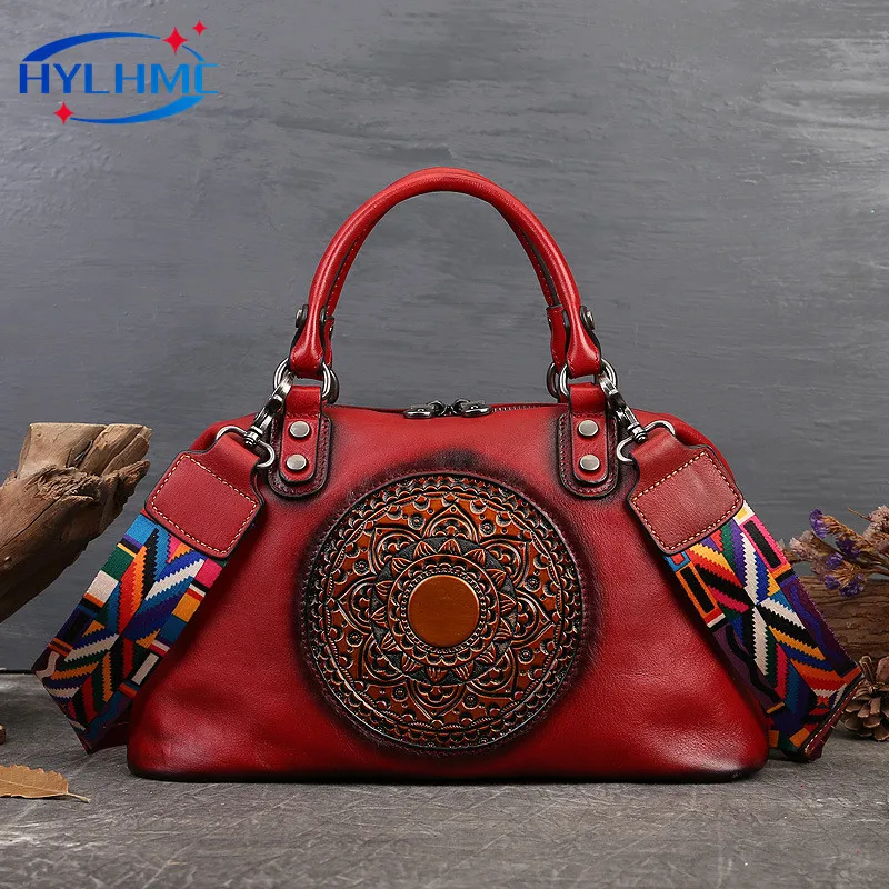 Business Leather Women\'s Handbag First Layer Cowhide Zipper Shoulder Messenger Bag Large Capacity Dumpling Bag Vintage Tote Bags