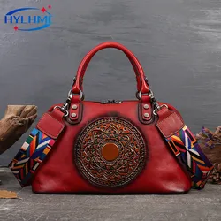 Business Leather Women's Handbag First Layer Cowhide Zipper Shoulder Messenger Bag Large Capacity Dumpling Bag Vintage Tote Bags