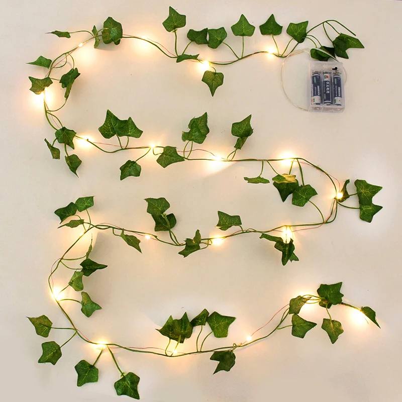 2/5/10M Seidenblätter Fake Creeper Green Leaf Ivy Vine LED-Lichterketten für Zuhause, Hochzeit, Hängegirlande, künstliche Pflanzen, Dekor – Detail 3