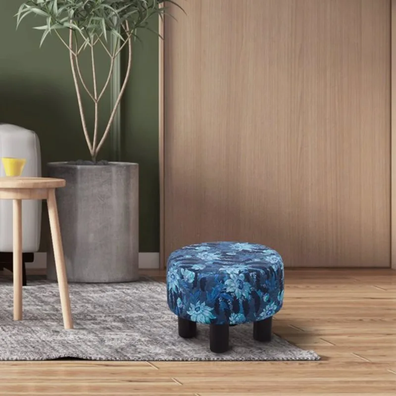 

Round Linen Ottoman Foot Stool Padded Footrest with Non-Skid Pine Legs Soft Step Stool for Couch Desk Dorm Office Hallway