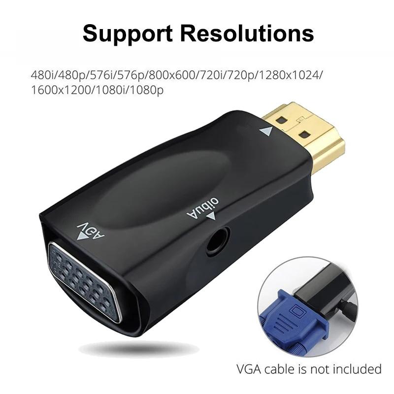 HDMI-compatible to VGA Cable Converter Male To Famale Converter Adapter 3.5mm Jack Audio HD 1080P For PC Laptop Tablet