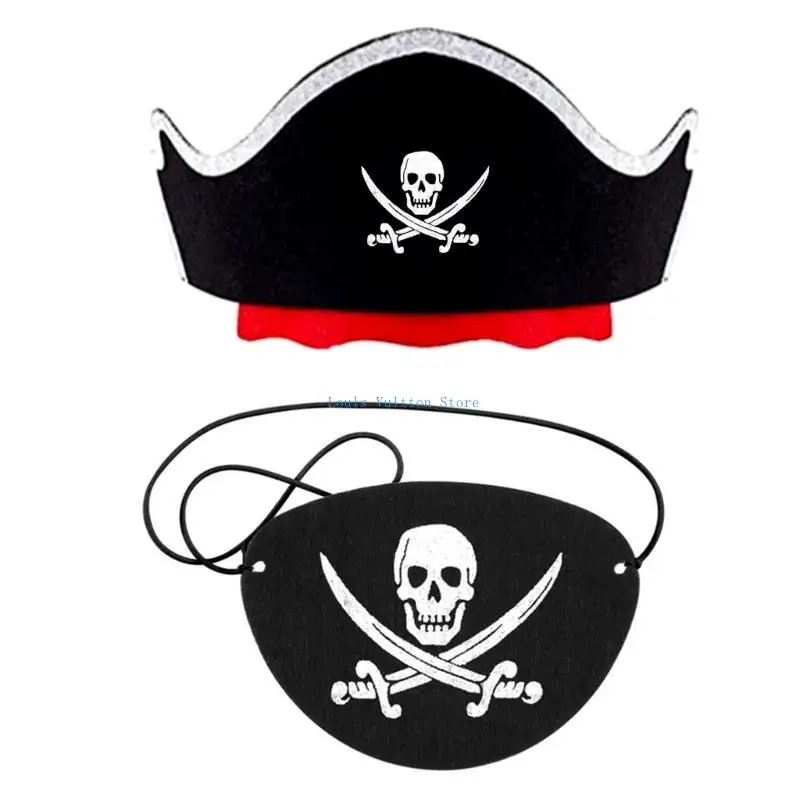 L5YB Cosplay Eyepatch Piratenkapitein Hoed Haarband Vrouwen Nieuwigheid Hoofddeksels Accessoires