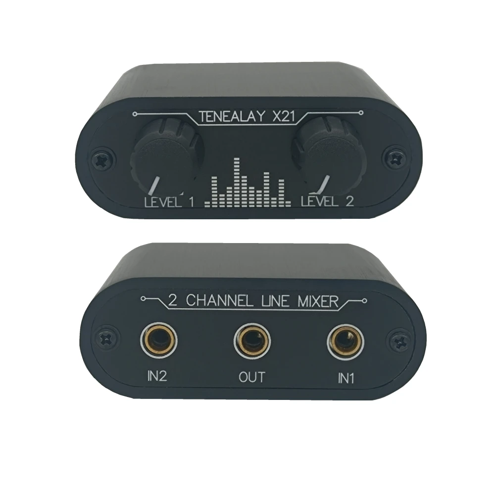 (X21) 2 Way Audio mixer 3.5mm Un-powered mixer, 2 to 1 Stereo aux 3.5mm line levels control Box mini passive mixer