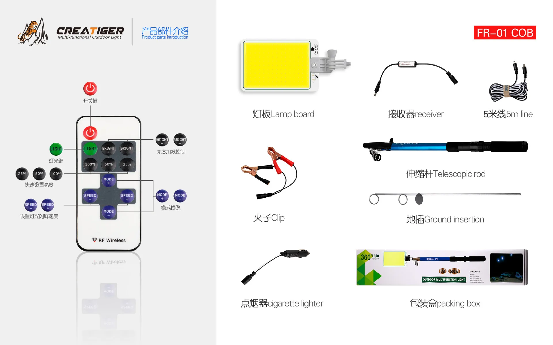 Outdoor Telescopic Rod DC 12V LED Fishing Rod Portable Camping Light for Picnic Camping Light