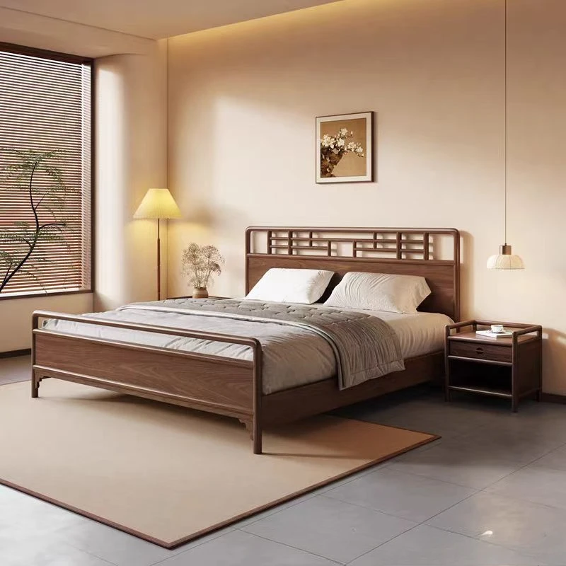 

New Chinese-style pure solid wood double bed retro 1.8 bed Song-style aesthetic and breakfast Zen wabi-sabi