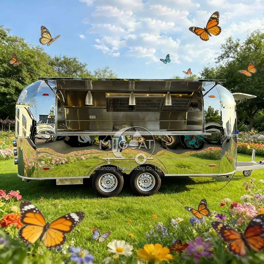 Stainless Steel Mobile Food Trailer Fully Equipped Kitchen Concession Cart for BBQ Coffee Hot Dog Vending