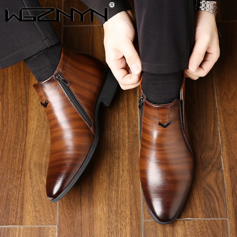 NEW Luxury Men's Chelsea Ankle Boots Retro Fashion Casual Western Cowboy Boot High Quality Elastic Splicing Leather Men Shoes - Image 6