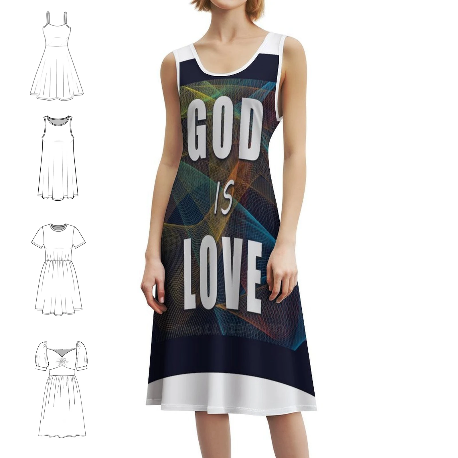 فستان بوهيمي بدون أكمام "حب الله لانهائي ونقي" للنساء مطبوع عليه فساتين حفلات الشاطئ آلهة الحب الإيمان الفن الروحي #1