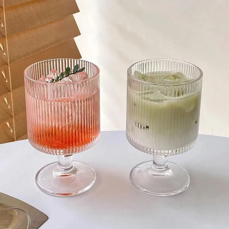 Straight Vertical Striped Glass Cup Suitable For Coffee Latte Juice Milk Fruit Tea In Home Wine Beer Glass Cups