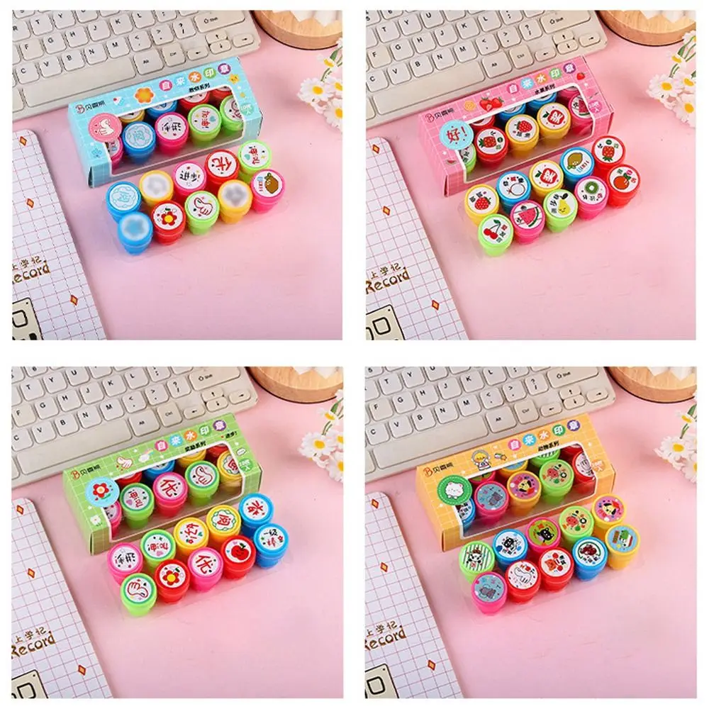 

10Pcs/Box DIY Praise Stamps High-quality Photo Album Decor Scrapbooking Self-ink Stamps Stationery Painting Reward Seal School