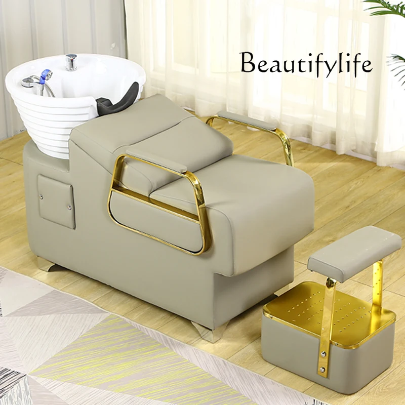 

High-grade semi-reclining shampoo bed hair salon simple special flushing bed ceramic basin with energy-saving water heater