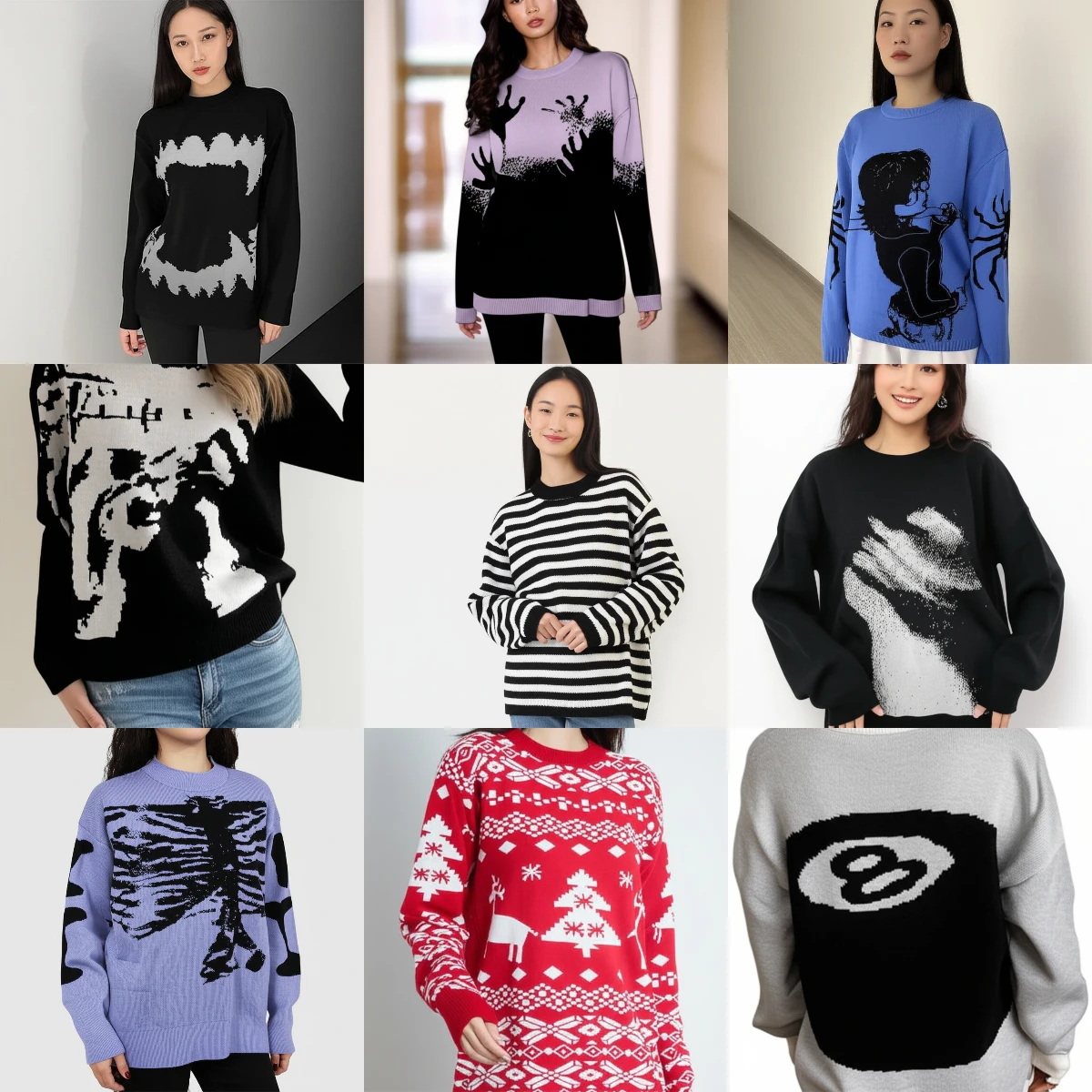 

2025 Y2k хип-хоп свитера винтажная уличная одежда вязаный готический пуловер осень Harajuku свободный женский свитер