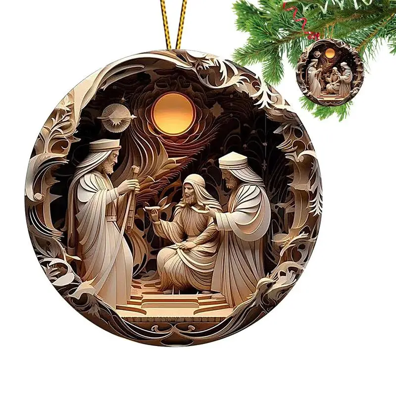 

2D Acrylic Jesus Nativity Scene Pendant Christian Tree Ornament The Birth Of Jesus Pendant Home Navidad Decor New Year Xmas Gift