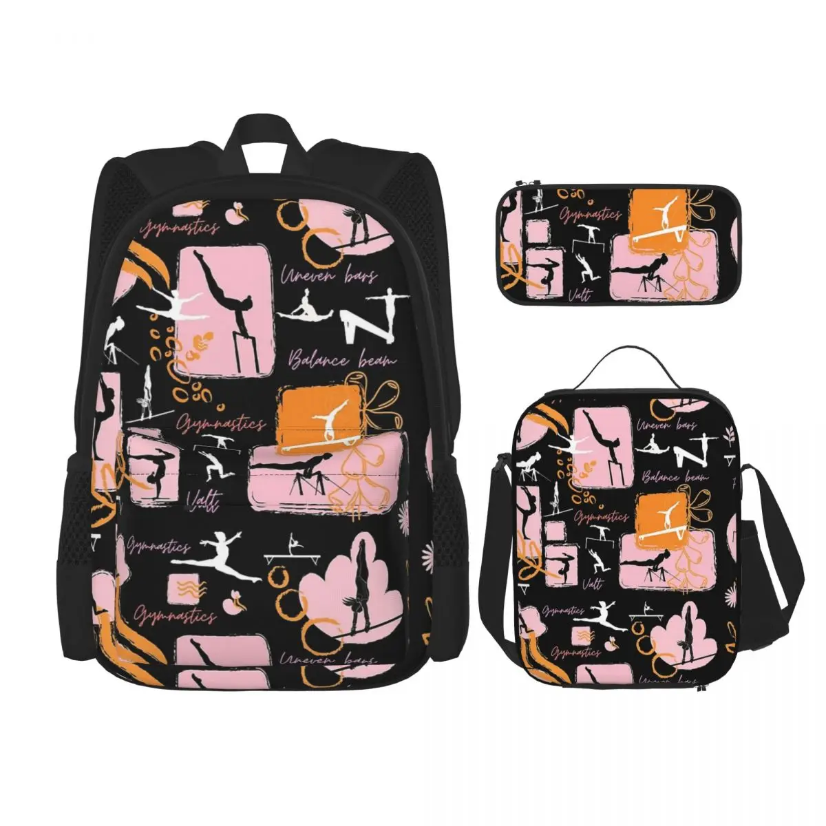 

Artistic Gymnastics Print Backpacks Boys Girls Bookbag Children School Bags Cartoon Rucksack Lunch Bag Pen Bag Three-Piece Set