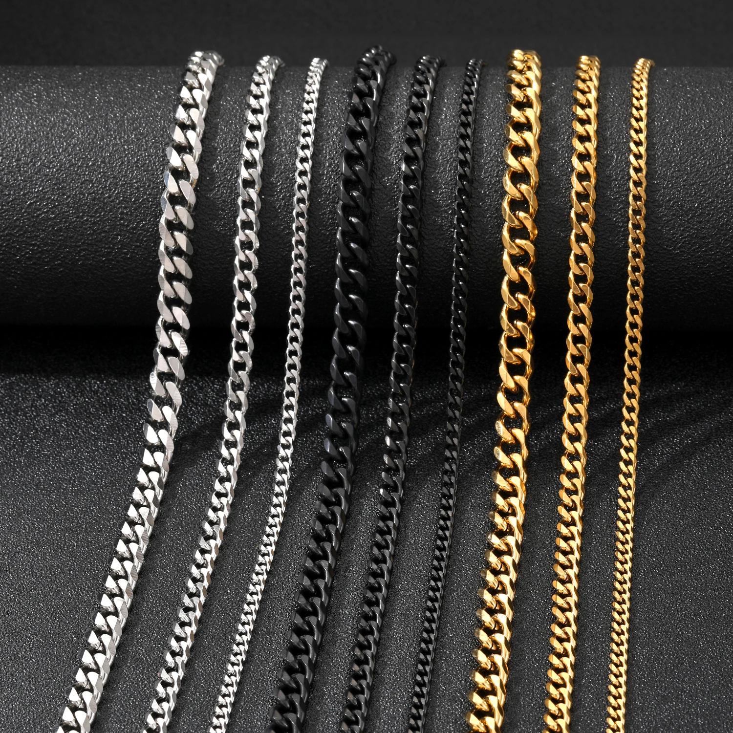 FNIO Stainless Steel 3/7/11mm Width Chain Necklace Hip Hop for Women Men on The Neck Fashion Jewelry Accessories