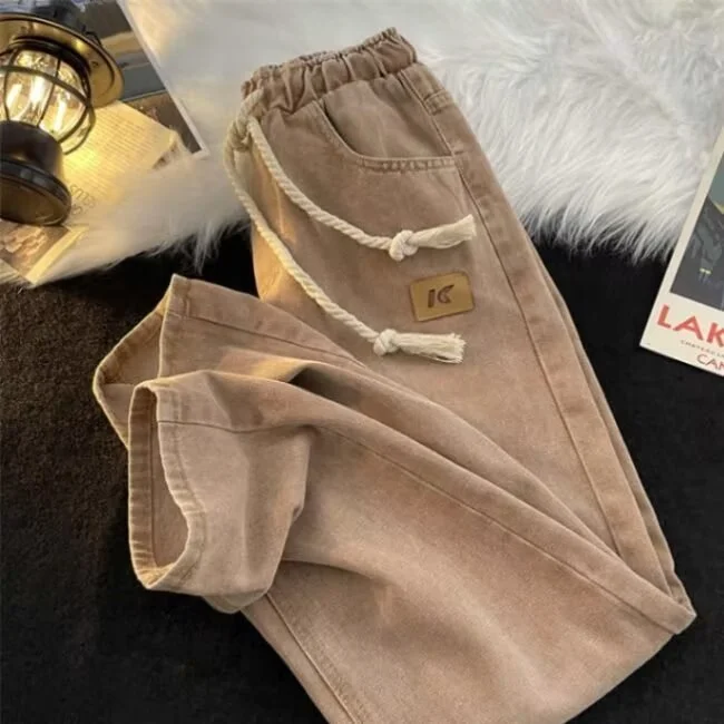 

Loose Straight Leg Men's Jeans Elastic Waist plus Size 250 Pou High Street Sle Korean Faion Harlan Pants Autumn Winter