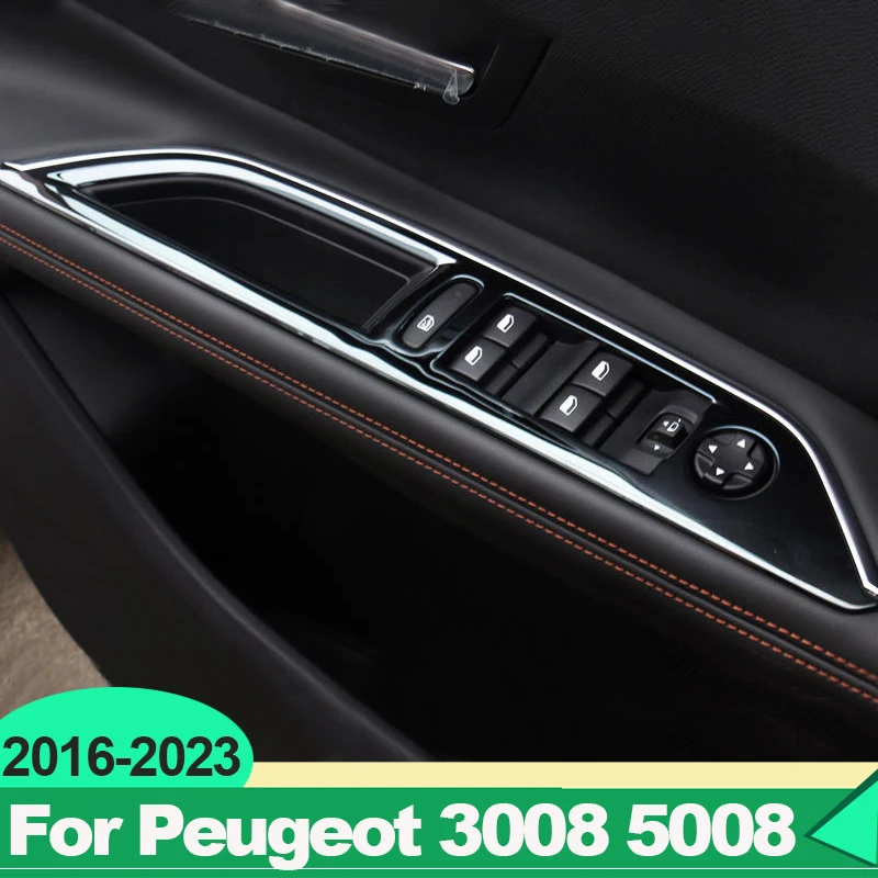 

Stainless Window Glass Lift Switch Panel Cover For Peugeot 3008 5008 GT 2016 2017 2018 2019 2020 2021 2022 2023 Car Accessories
