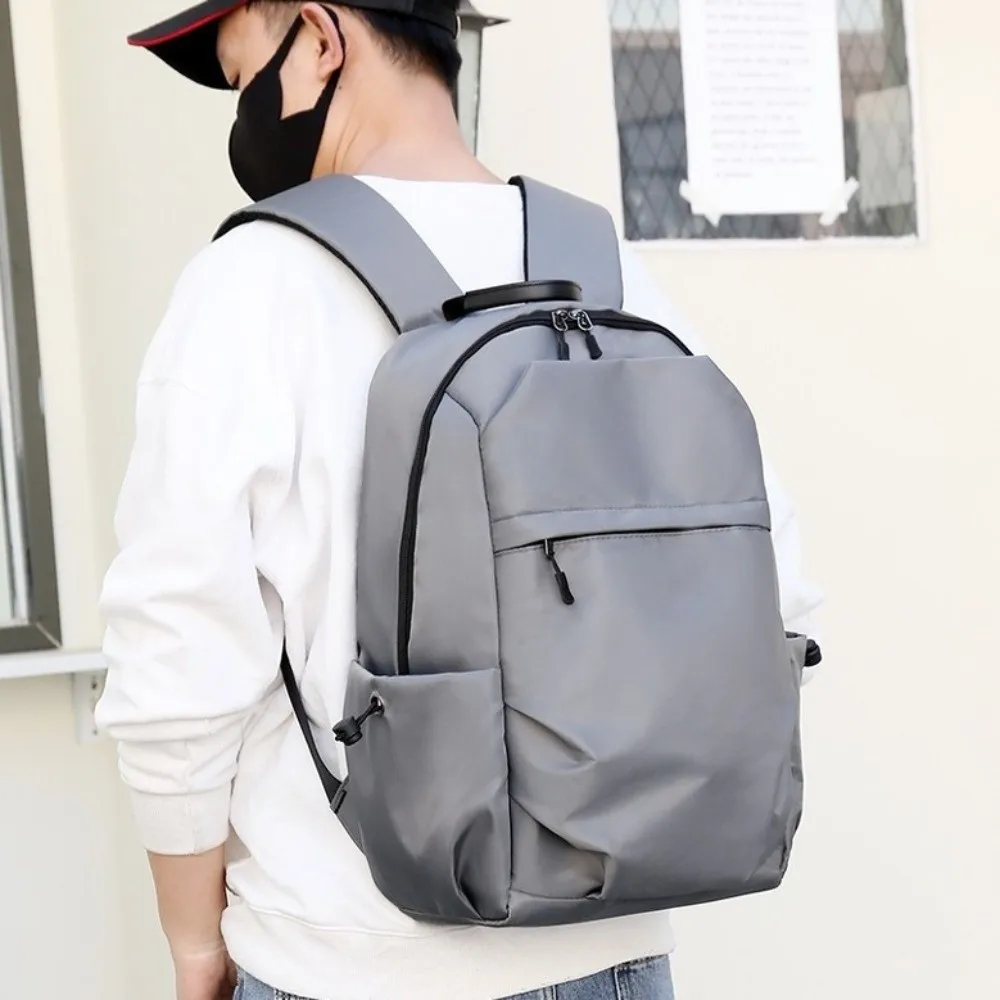 Solid Color Men Backpack Large Capacity Laptop Bag Student School Bag Multifunctional Lightweight Oxford Cloth Backpack Unisex