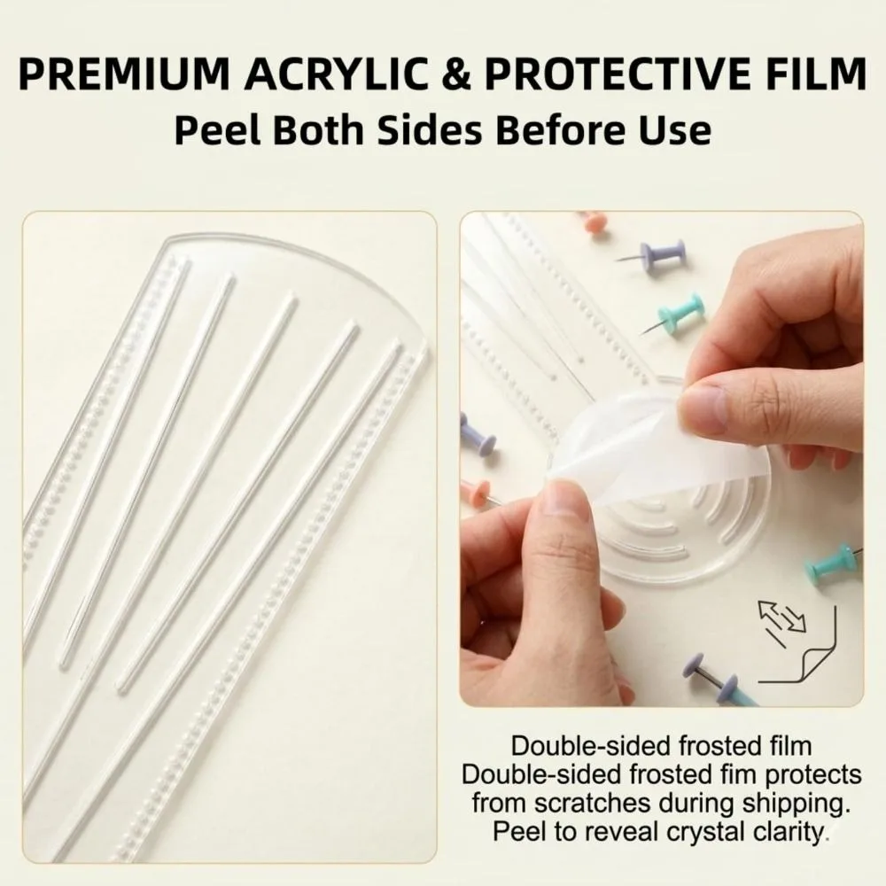 Durable Mandala Drawing Stencil Reusable Transparent Geometry Pattern Ruler 3-in-1 Compass Protractor Ruler Acrylic
