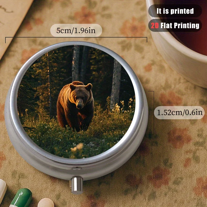 Bear 52 Pattern Round Sealed Box, Multi-Purpose Metal Box, 3-Layer Storage Sealed Container, Mini Portable Sealed Box for Outdoor Activities or Travel, Sealed Box for Bags, Multi-Layer Compartment Box for Vitamins, Gift Collection Box, Printed Patterns May Vary