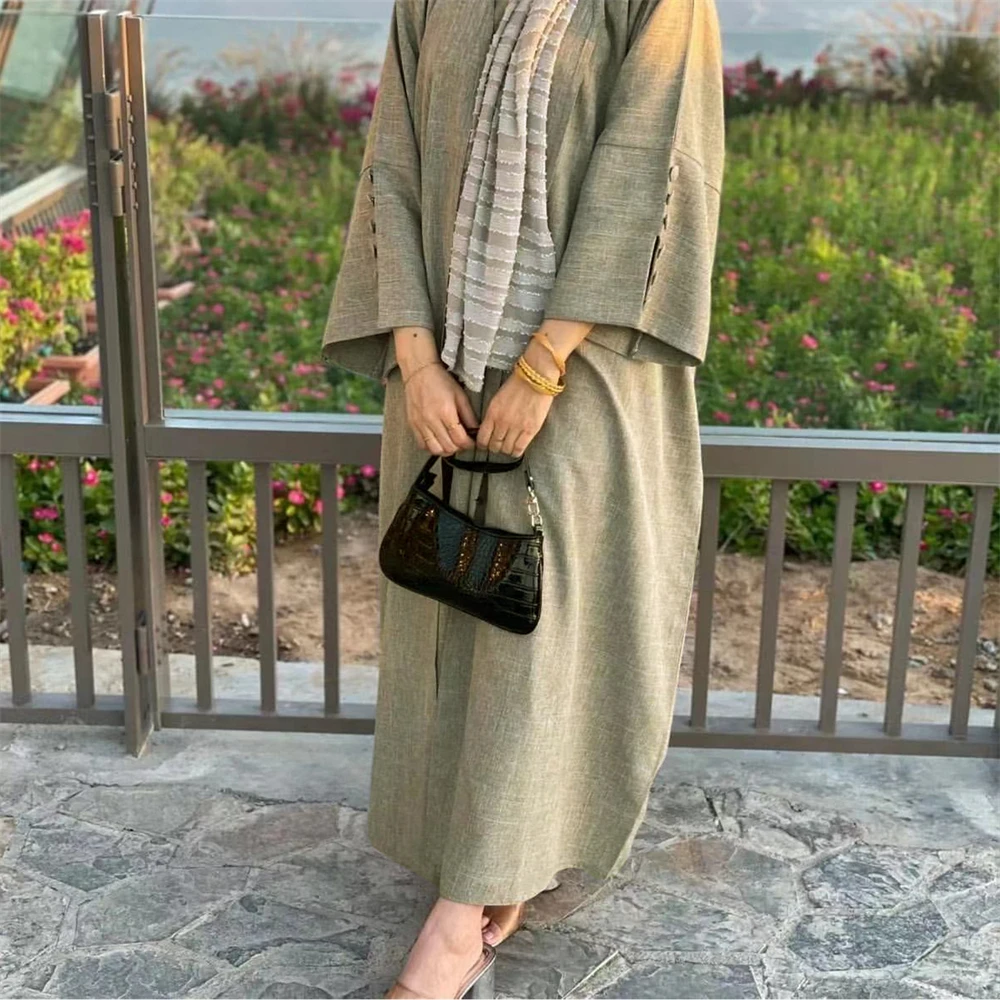 Ramadan Muslim Women Kimono Cardigan Plain Modest Open Front Abaya Dubai Turkey Kaftan Islamic Clothing Long Coat Dress Eid Robe