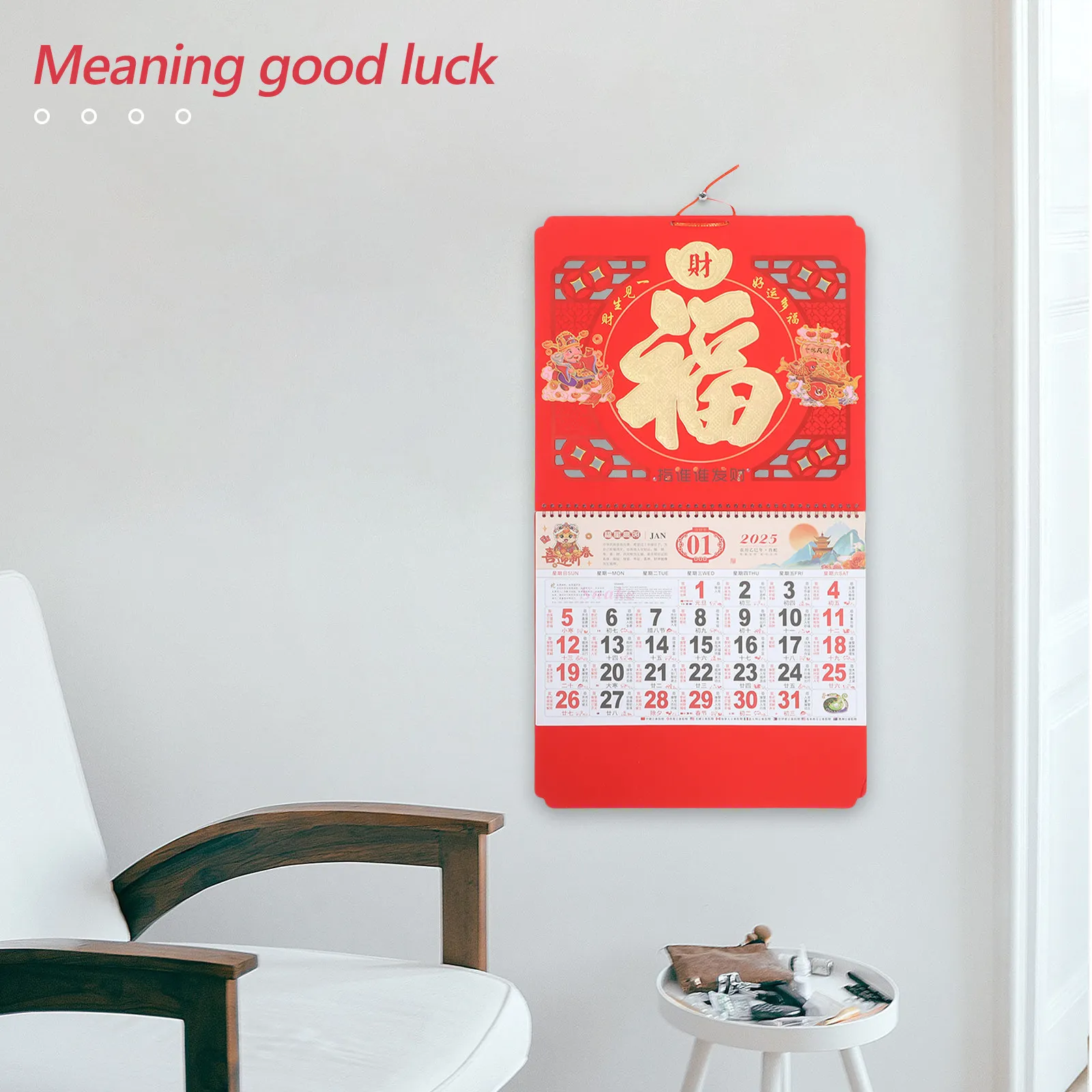 

Chinese New Year Wall Calendar 2025 Year of The Snake Hanging Monthly Calendar Clear Office Decoration Holiday Mark
