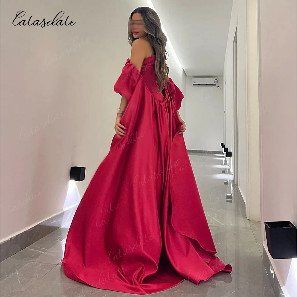 Catasdate Red Evening Dress with Sepatated Sleeves Formal Occasion Dresses with Sleeves Elegant Wedding Party Dresses for Women