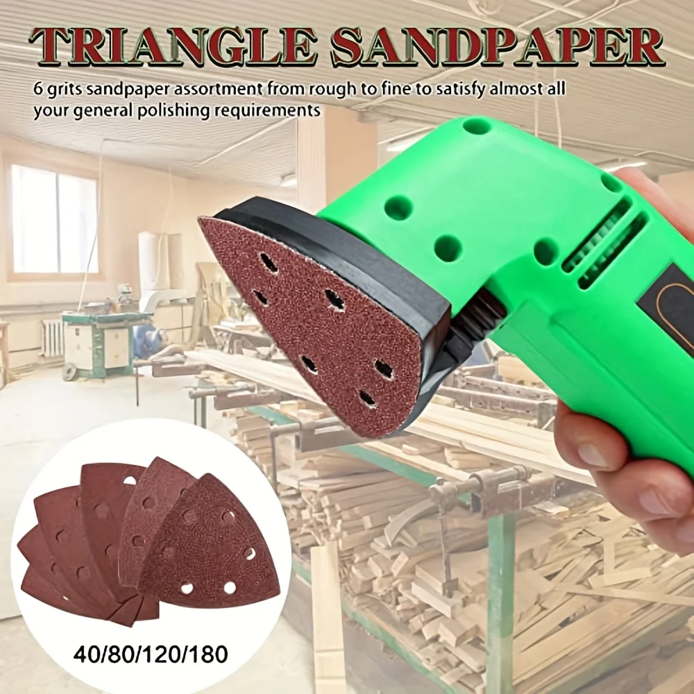 60pcs Premium Triangle Sanding Pads - 6 Holes, 40/80/120/180/240/320 Grits - Sander Sandpaper Sanding Paper Assorted Sanding Pad