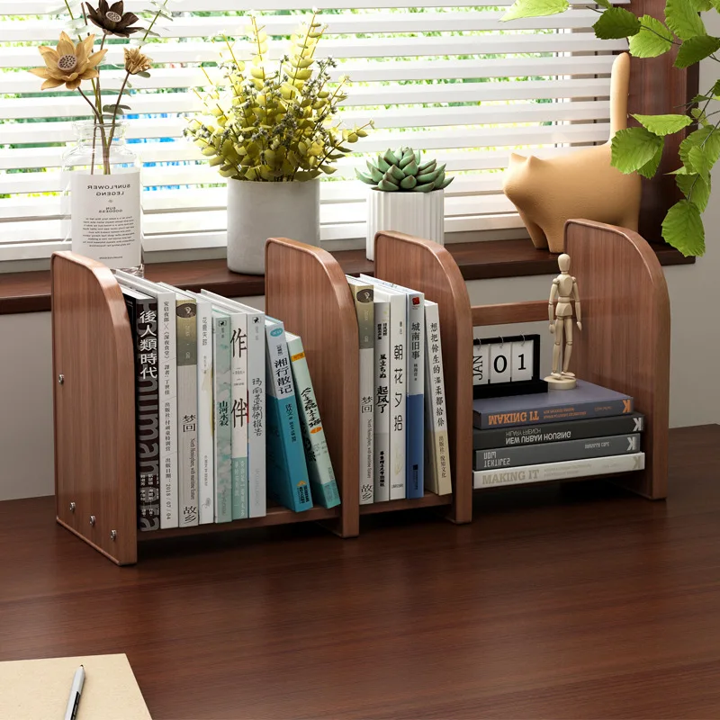 Solid wood bookshelf, desk shelf, desktop finishing, Nanzhu simple vertical table, small retractable storage shelf