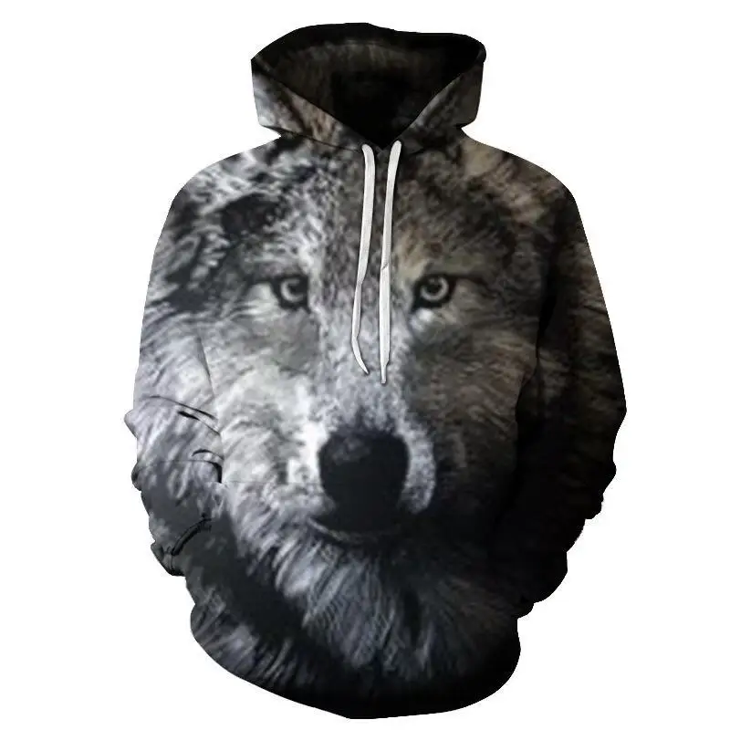 Winter Men\'s Wolf Pattern Social Hoodies Custom Y2k Oversized Sweatshirt Casual Quality Harajuku Vintage Fashion Clothing New