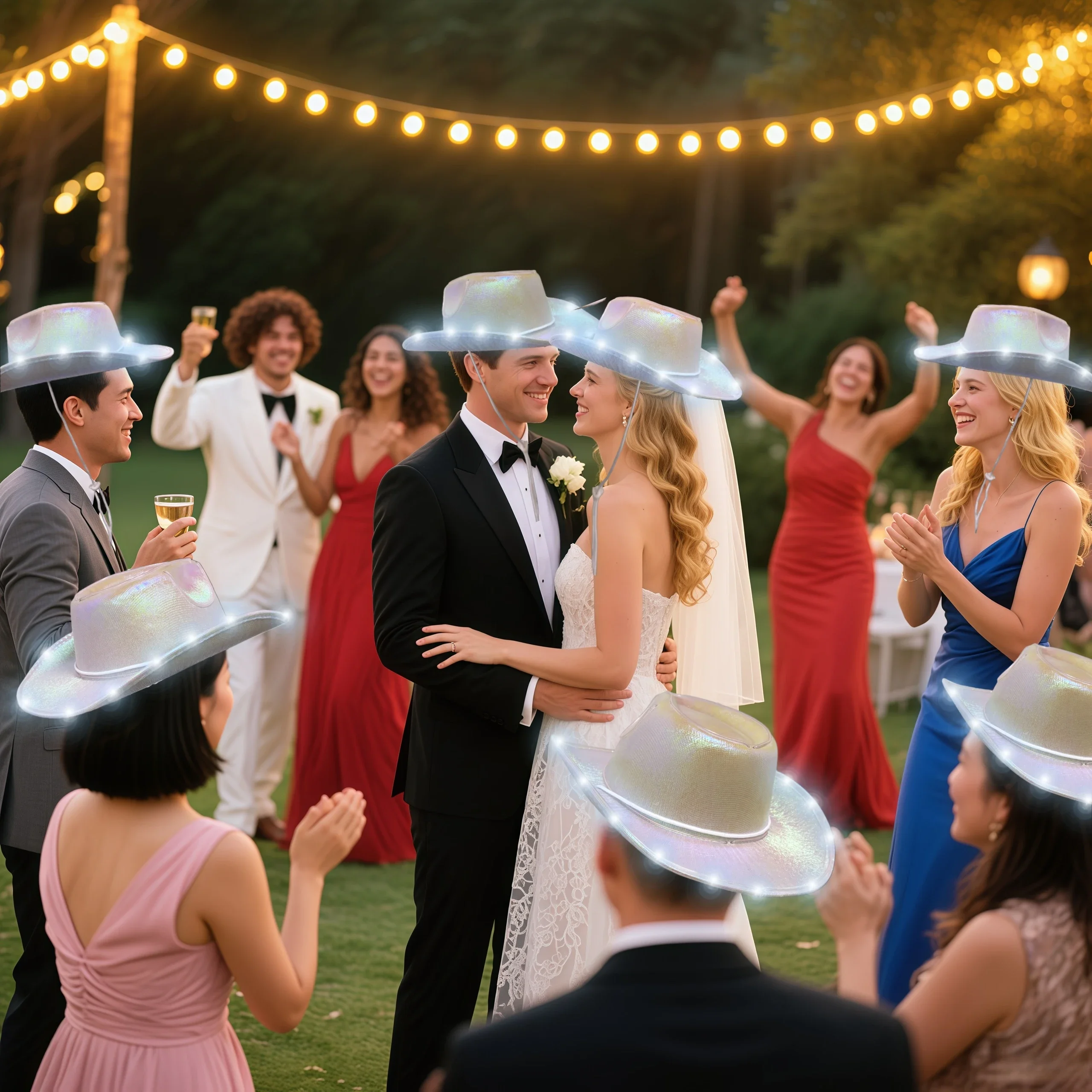 6/8/12PACK Light Up Cowboy Hats LED Wedding Hats Neon Sparkly Hats Gift for Bridal Wedding Shower Dance Bachelor Party Prom view 2