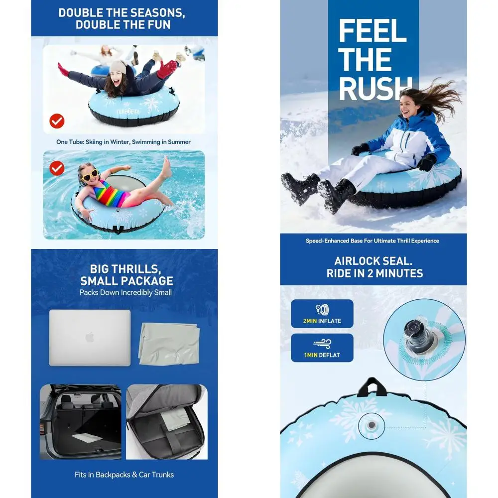 

Прочные снежные трубки из ПВХ 41,5 для взрослых — 1 или 2 упаковки с парусиновыми ручками, буксировочным ремнем и ремонтным комплектом — идеально подходят для зимних прогулок