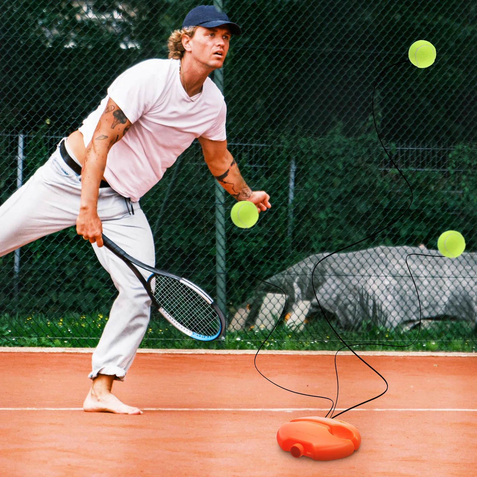 

1Set Tennis Trainer Solo Practice Device Elastic Cord Rebound Base Filled for Stability Beginner Tennis Training